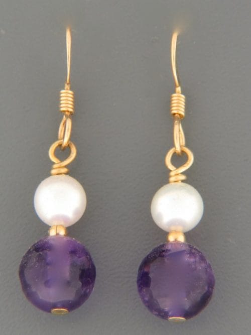 Amethyst Earrings with Pearls - 14ct Gold Filled - A502G