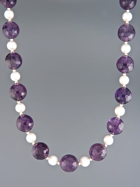 Amethyst Necklace with Pearls - 10mm round facets - A116