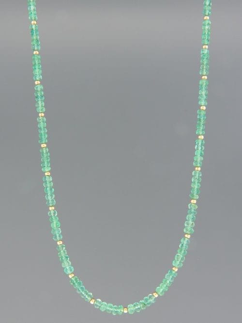 Emerald Necklace - faceted roundels with gold beads & chain - E040