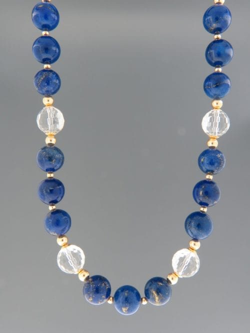 Lapis Lazuli Necklace with Clear Quartz - 12mm round stones - LL038