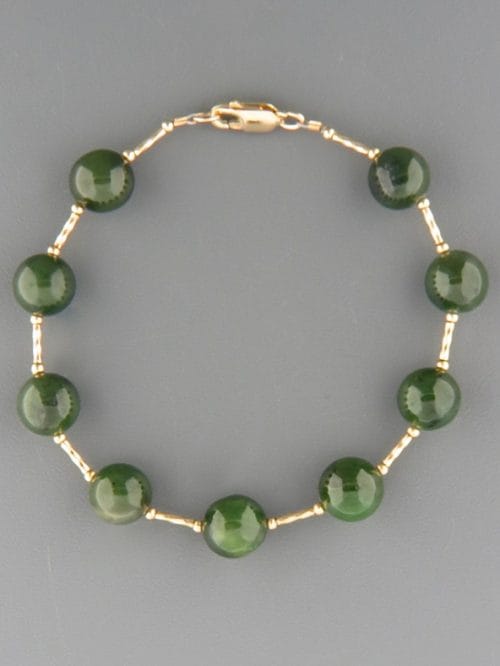 Jade Bracelet - 10mm round stones with twist beads - J928