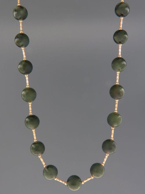 Jade Necklace - 10mm round stones with twist beads - J043