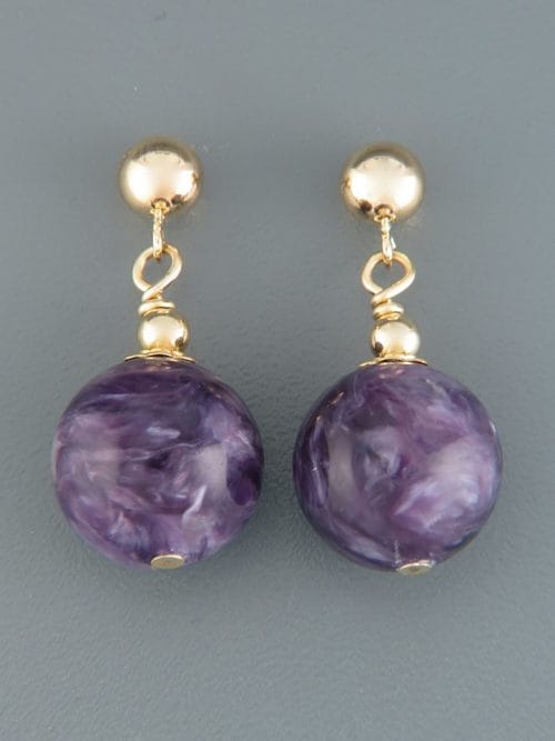Charoite Earrings - 14ct Gold Filled stud - 12mm stones - CH515GZ