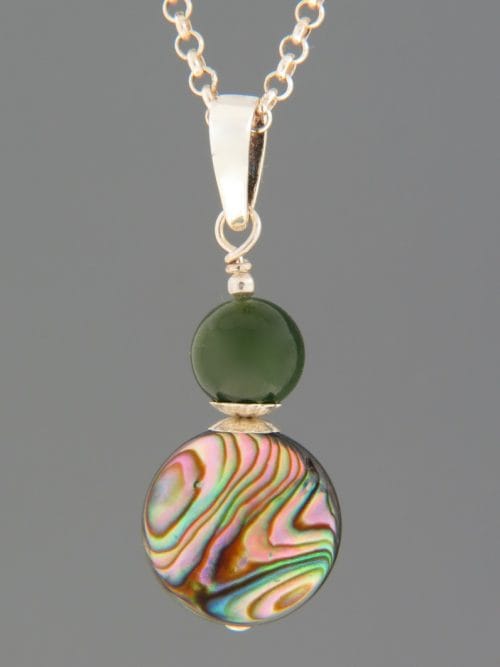 Paua Shell Pendant with Jade - Sterling Silver - J415