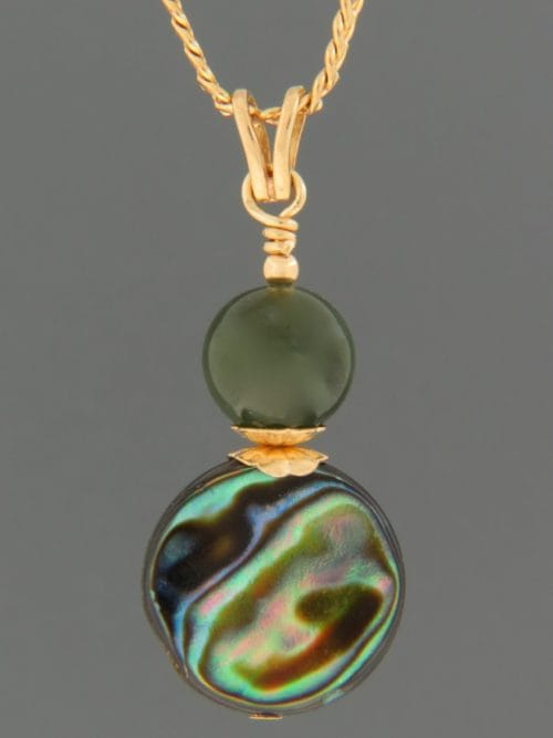 Paua Shell Pendant with Jade - 9ct Gold - J415G