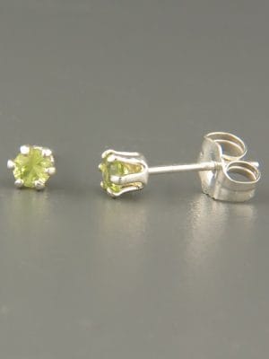 Peridot Earrings - Sterling Silver stud - 3mm stones - P503