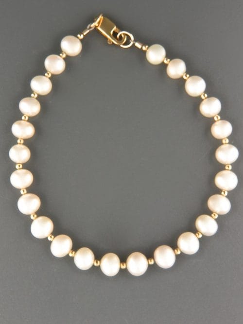 6mm white Pearl Bracelet with 2mm round beads - YW62B