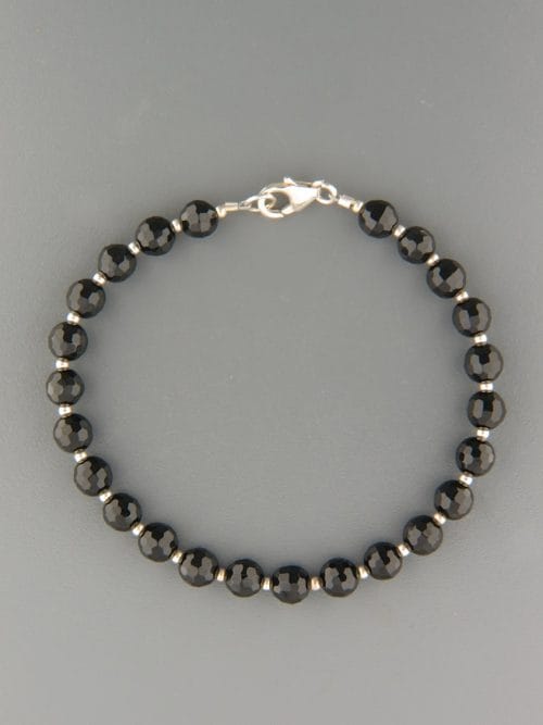 Onyx Bracelet - 6mm round faceted stones with Silver beads - OX906