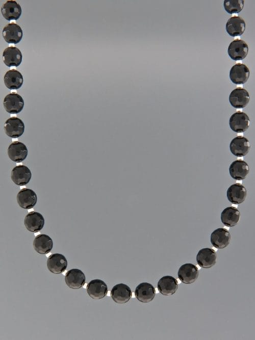 Onyx Necklace - 6mm round faceted stones with Silver beads - OX006