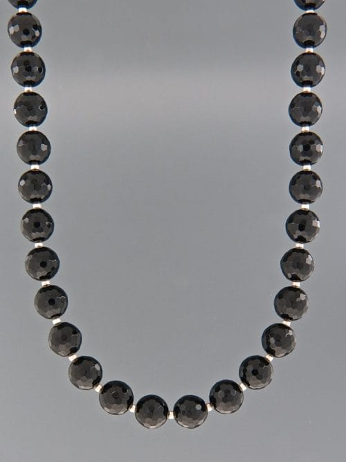 Onyx Necklace - 8mm round faceted stones with Silver beads - OX008