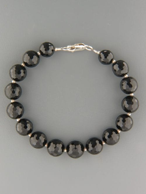 Onyx Bracelet - 10mm round faceted stones with Silver beads - OX907