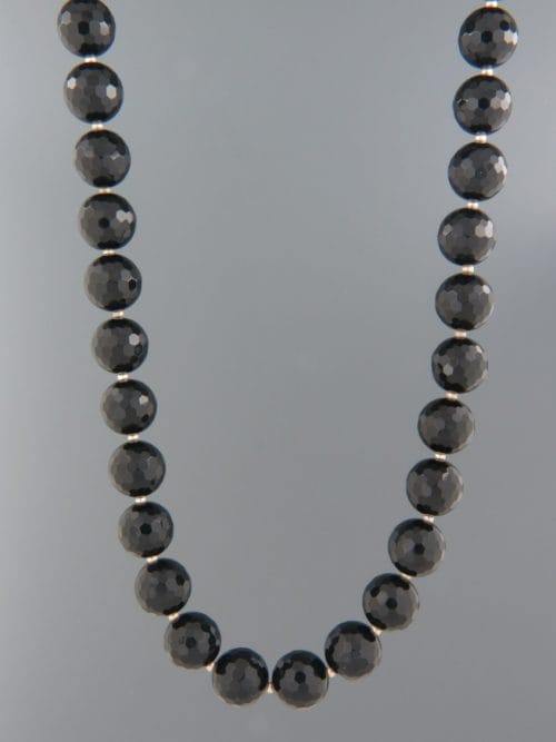 Onyx Necklace - 10mm round faceted stones with Silver beads - OX010
