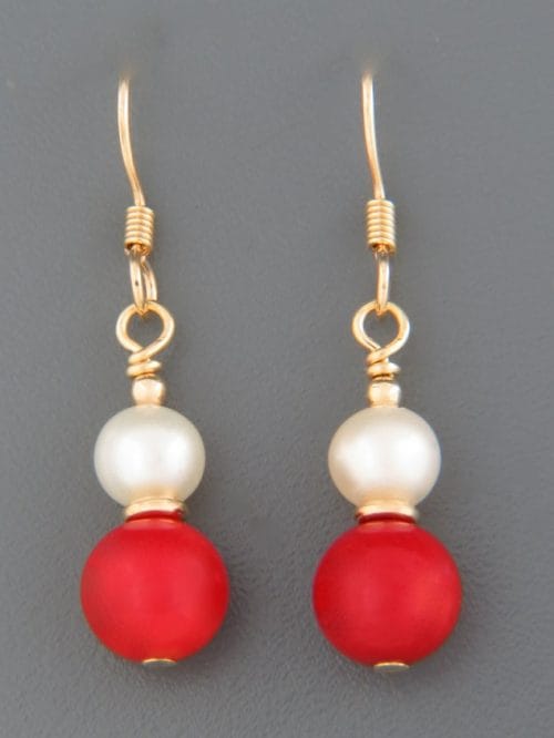 Red Coral Earrings with Pearl - 14ct Gold Filled - CO518G