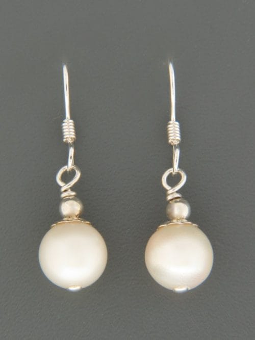 8mm White Pacific Pearl Earrings - Sterling Silver - YW8S