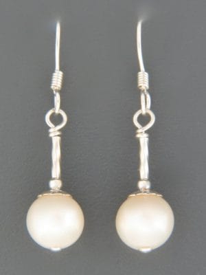 8mm White Pacific Pearl Earrings - Sterling Silver - YW8HS