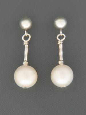 8mm White Pacific Pearl stud Earrings - Sterling Silver - YW8HZZS