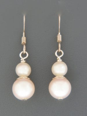 8mm & 6mm White Pacific Pearl Earrings - Sterling Silver - YW8R6S