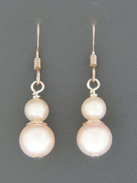 8mm & 6mm White Pacific Pearl Earrings - Sterling Silver - YW8R6S