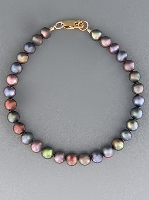 6mm dark Pearl Bracelet with Gold clasp - YD6B