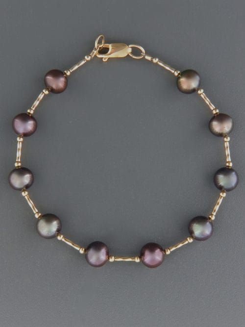 8mm dark Pearl Bracelet with twist beads - YD8HB