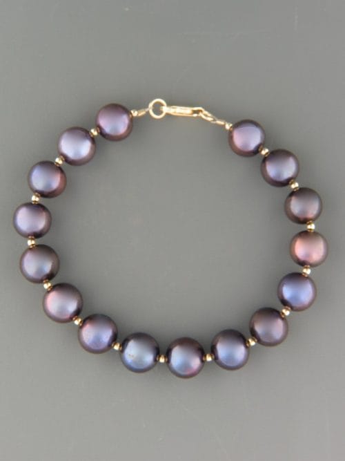 10mm dark Pearl Bracelet with 2mm round beads - YD102B