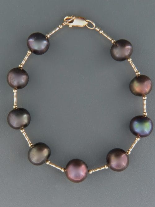 12mm dark Pearl Bracelet with twist beads - YD12HB