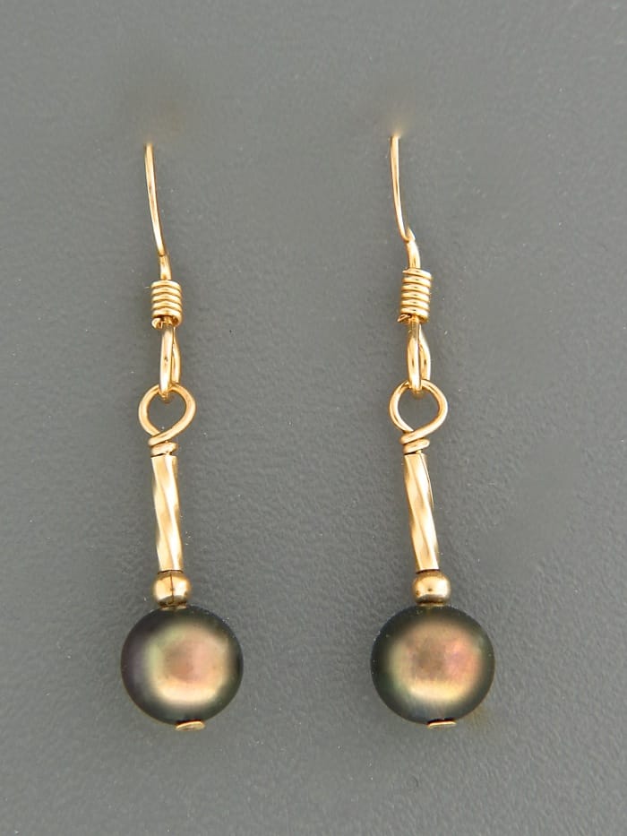6mm Dark Pacific Pearl Earrings - 14ct Gold Filled - YD6HG