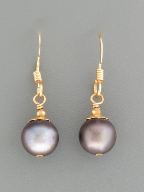 8mm Dark Pacific Pearl Earrings - 14ct Gold Filled - YD8G