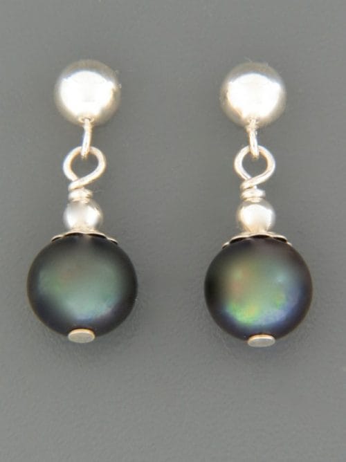 8mm Dark Pacific Pearl stud Earrings - Sterling Silver - YD8ZZS
