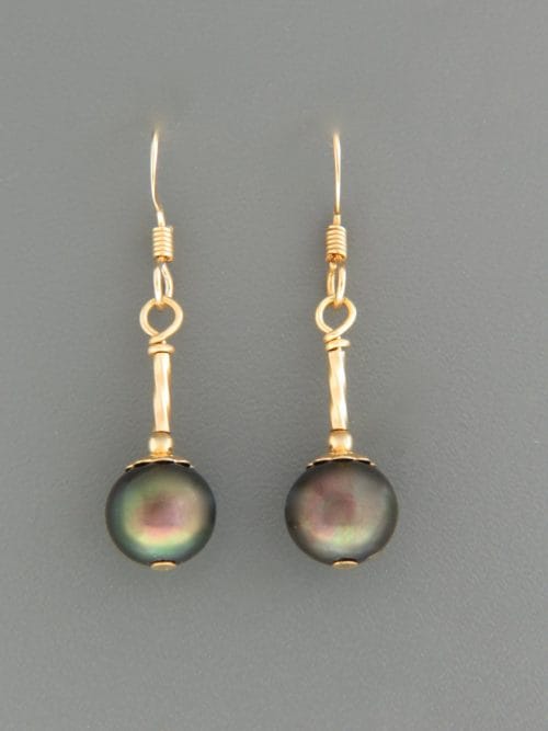 8mm Dark Pacific Pearl Earrings - 14ct Gold Filled - YD8HG
