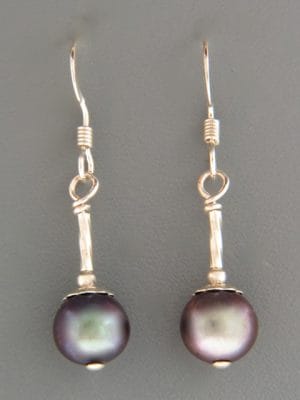 8mm Dark Pacific Pearl Earrings - Sterling Silver - YD8HS