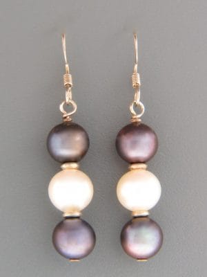 8mm White & Dark Pacific Pearl Earrings - Sterling Silver - YDWD8RS