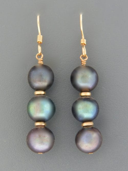 8mm Dark Pacific Pearl Earrings - 14ct Gold Filled - YD83RG