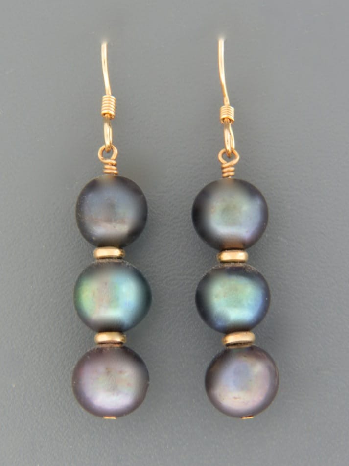 8mm Dark Pacific Pearl Earrings - 14ct Gold Filled - YD83RG
