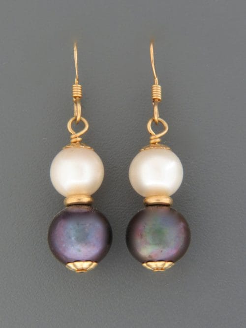 10mm Dark & White Pacific Pearl Earrings - 14ct Gold Filled - YD10W8RG