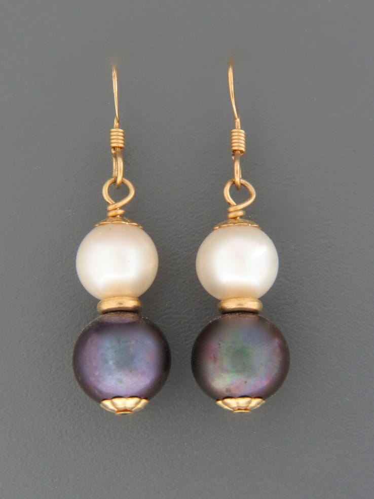 10mm Dark & White Pacific Pearl Earrings - 14ct Gold Filled - YD10W8RG