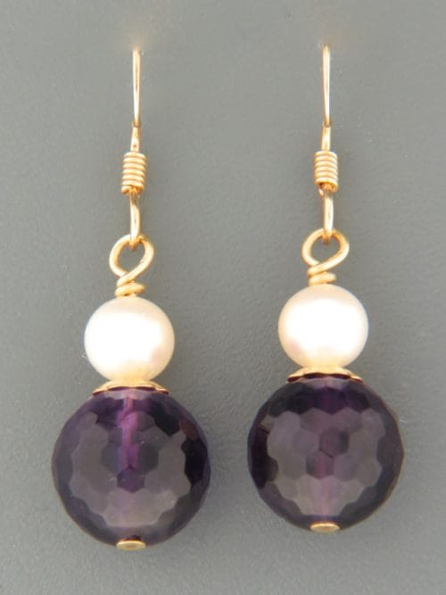 Amethyst Earrings with Pearls - 14ct Gold Filled - A657