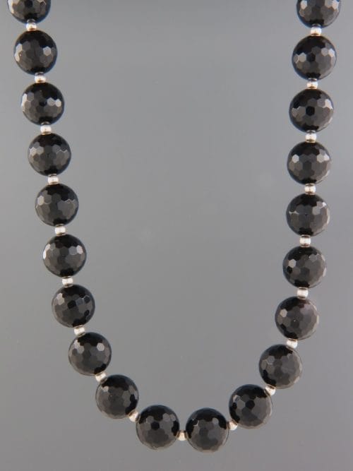 Onyx Necklace - 12mm round faceted stones with Silver beads - OX011