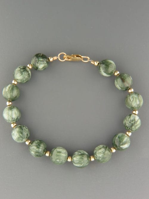 Seraphinite Bracelet - 10mm round stones with Gold beads - SE903
