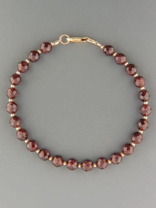 Garnet Bracelet - 6mm round faceted stones with round beads - G919