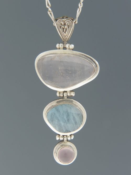Kunzite, Aquamarine & Rose Quartz Pendant - Sterling Silver - KU305