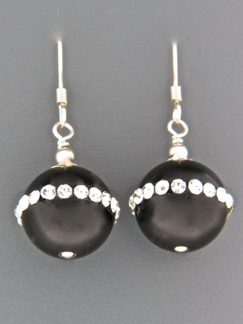 Onyx Earrings with Zircon - Sterling Silver - length 36mm - OX544