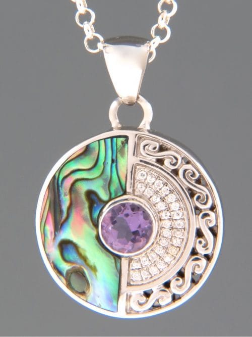 Paua Shell, Amethyst & Zircon Pendant - PA367