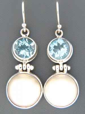 Blue Topaz & Pearl Earrings - Sterling Silver - BT600