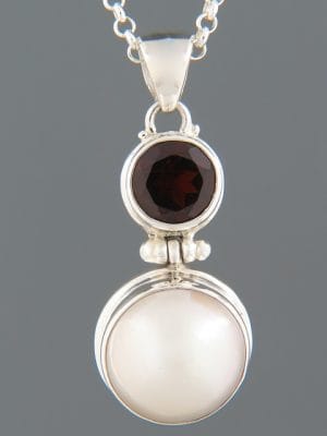 Garnet & Pearl Pendant - Sterling Silver - G378