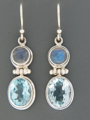 Blue Topaz Earrings with Moonstone - Sterling Silver - BT601