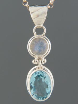 Blue Topaz & Moonstone Pendant - Sterling Silver - BT419