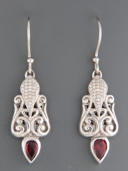 Garnet Earrings with Zircon - Sterling Silver - G623