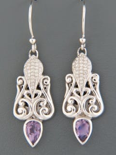 Amethyst Earrings with Zircon - Sterling Silver - A693