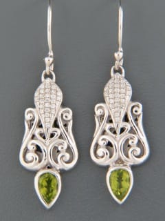 Peridot Earrings with Zircon - Sterling Silver - P568